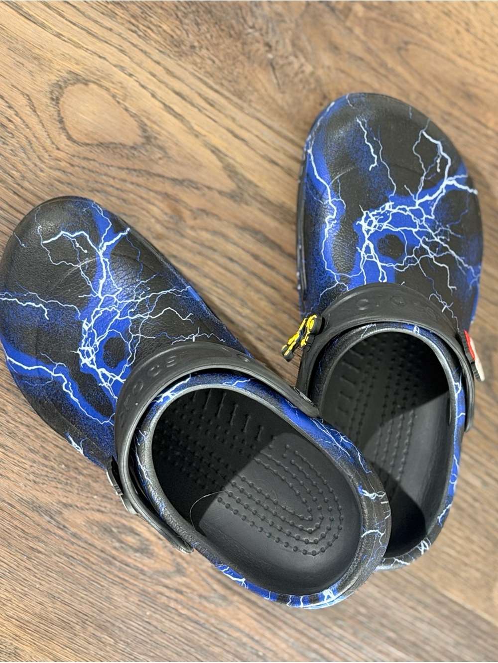 CROCS Kids Black and Electric Blue Lightning Clogs